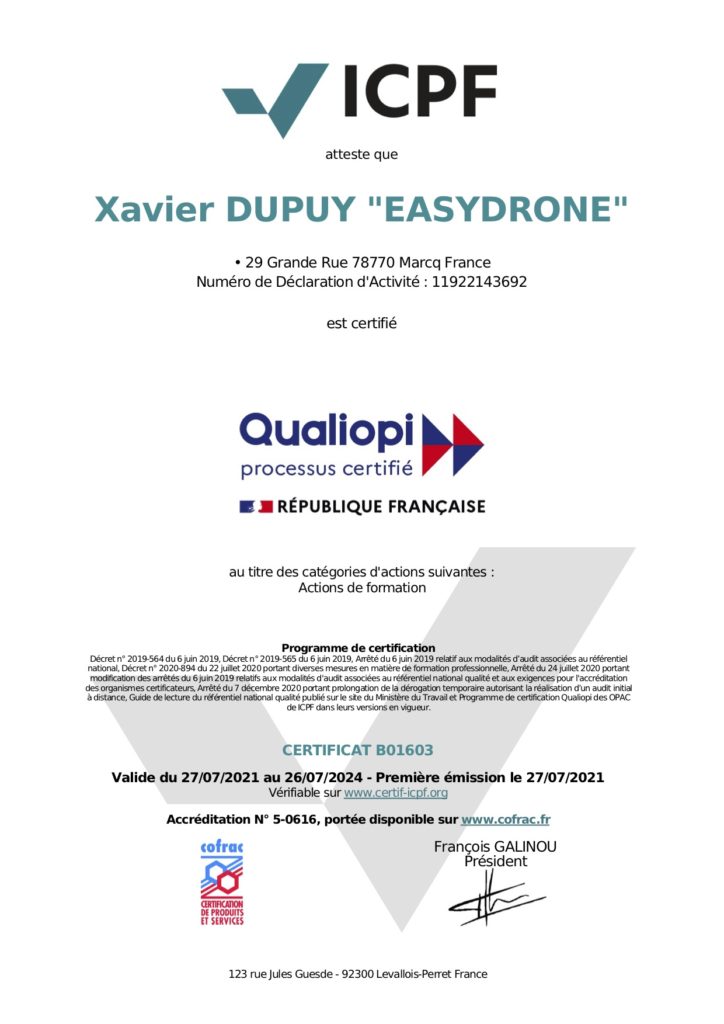 Easydrone certifié Qualiopi